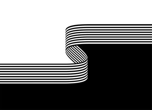 Vector ribbon of parallel lines dividing black and white in retro style. Striped black and white design element. Modern vector background