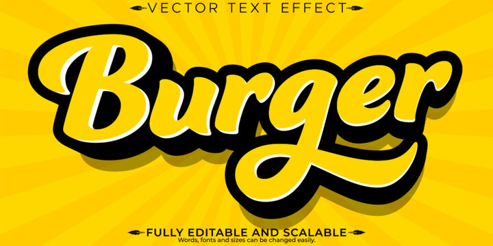Burger logo text effect, editable fast food and logo customizable font style