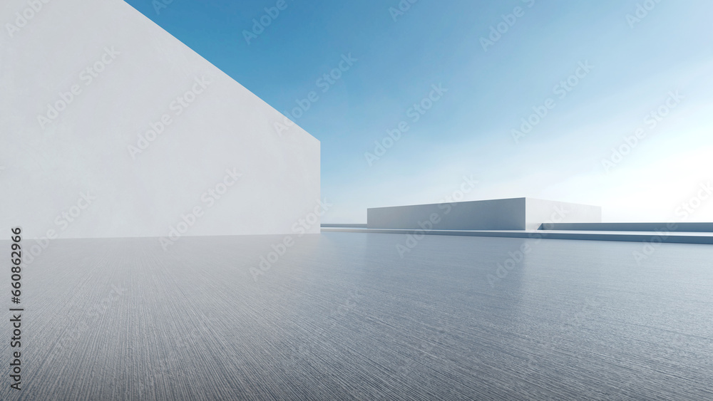 Aufkleber 3d render of abstract futuristic architecture with empty concrete floor. Scene for car presentation.