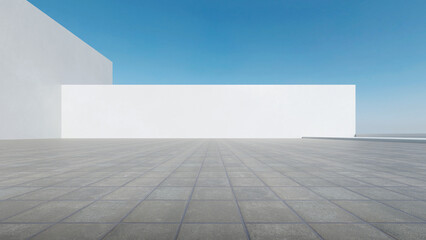 3d render of abstract futuristic architecture with empty concrete floor. Scene for car presentation.