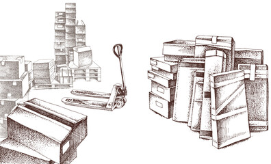 Hand drawn vector illustration of warehouse 