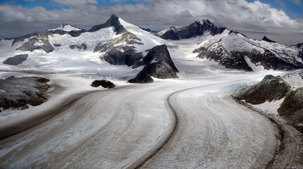 Aerial view of the Mendenhall Glacier near Juneau in Alaska, USA.