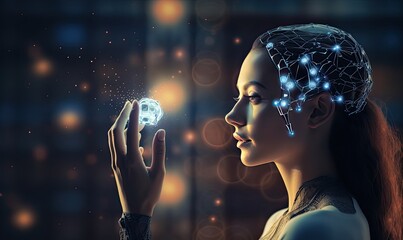 A woman holding a crystal ball in her hand - obrazy, fototapety, plakaty