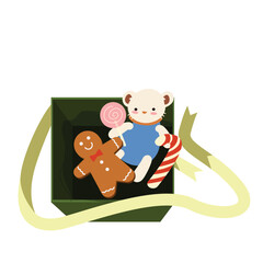 Teddy Bear and Gingerbread in A Box | Winter Christmas Theme