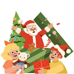 Obraz na płótnie Canvas Santa Claus Surprised To Children | Winter Christmas Theme