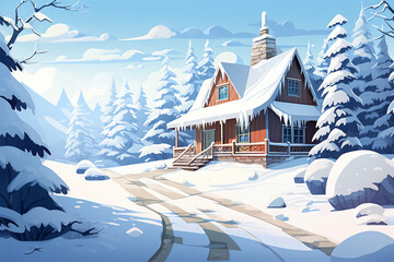 vector illustration of a small house scene in winter