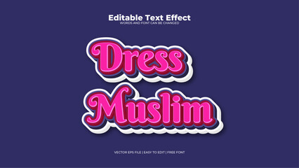 Fototapeta na wymiar Blue pink and white dress muslim 3d editable text effect - font style