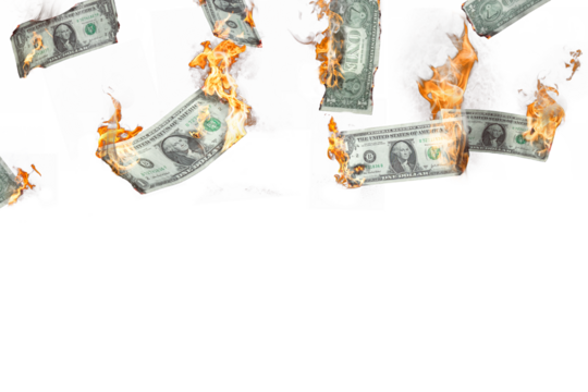Burning US Dollar bills falling down