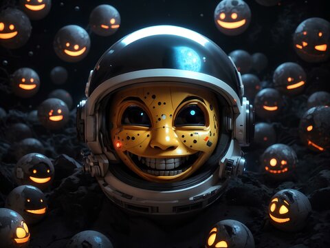 Scarry Astronaut 3d Emoji With Black Background 