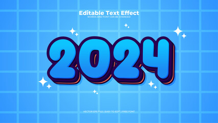 Blue 2024 3d editable text effect - font style