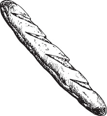 Vector graphic illustration of baguette . Black and white sketch on a white background. Suitable for logo, bakery design, wrapping paper