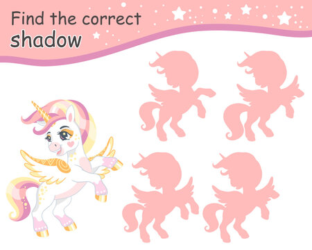 Find correct shadow romantic wingled unicorn vector