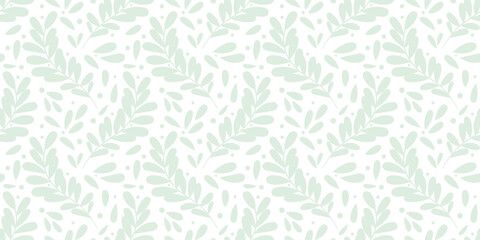 Light green leaf background, vector pattern seamless repeating texture