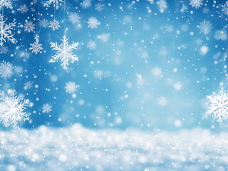 Naklejka na ściany i meble Christmas snow Background, winter background, falling snowflakes, magical, whimsical, light blues, white lights, smaller accents, snow piles