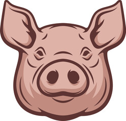 Illustration of a pig head isolated on white background. Pork meat. Design element for poster, menu ,card.