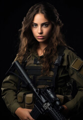 Obraz na płótnie Canvas Israeli patriot girl in military uniform with a weapon