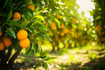 Rural landscape image of orange trees in the citrus plantation