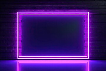 Glow frame in dark. Vibrant neon dreams. Futuristic interior. Electric elegance. Illumination in black background. Design and lights