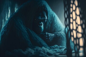 nightmare gorilla cocooned in silky web atmospheric horror dramatic lighting cinema still movie real hyper realistic octane render 4k 
