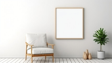 Mock-up of gallery interior with white canvas picture frame
