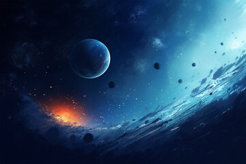 vector illustration of a view of a planet in space