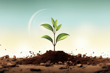 vector illustration of the view of a tree seedling coming out of the ground - obrazy, fototapety, plakaty