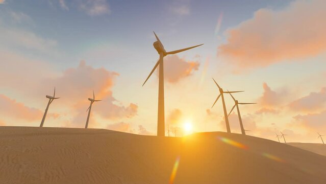 Desert new energy wind power generation and windmill rotation