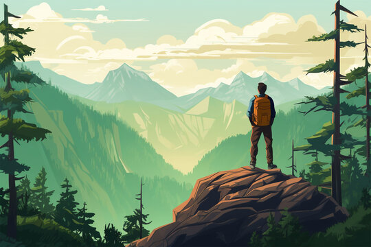 vector illustration of an adventurer's view over a cliff