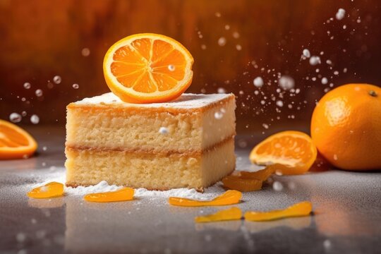 Orange cake on orange background,for birthday cake,dessert food concept and for presentation advertising with copy space.