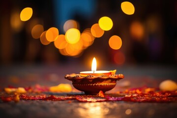 Festive Diwali festival design. Burning candles. Indian style.