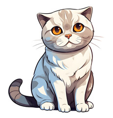 Cute Scottish fold cat, cartoon, vector style, png file isolate background