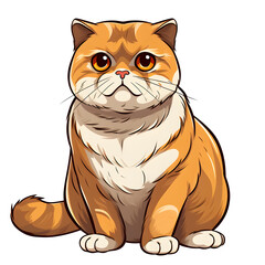 Cute Scottish fold cat, cartoon, vector style, png file isolate background