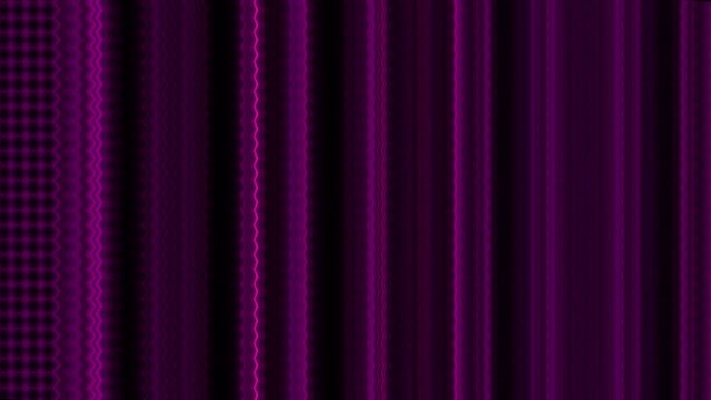 Neon glowing orange magenta pink purple vertical zigzag lines and rhombus shapes animated pattern on black backdrop. Fast flashes in dark. Digital vibrant futuristic striped background. Loop animation