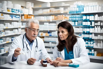 Foto op Canvas A pharmacist consulting with a patient about their medication options. © Tae-Wan