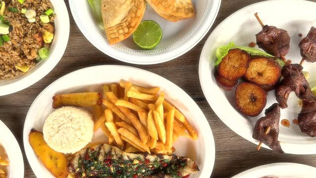 Group of Latin American food dishes on table