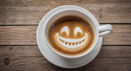 Cup of coffee with foam in shape of smile