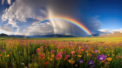 rainbow over the flower field