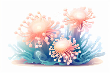 vector illustration of a beautiful anemone in the sea - obrazy, fototapety, plakaty
