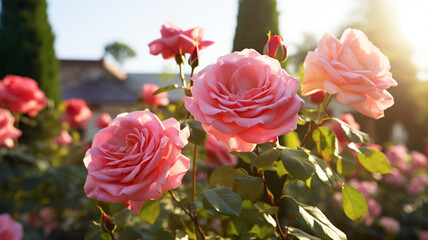 Rose flowers garden nature background.