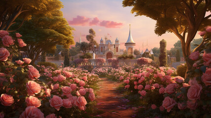 Rose flowers garden nature background. - obrazy, fototapety, plakaty