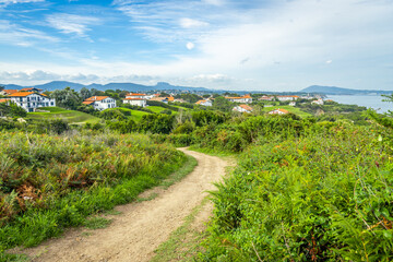 Dirt path in the French Basque Country countryside in Saint-Jean-de-Luz, France