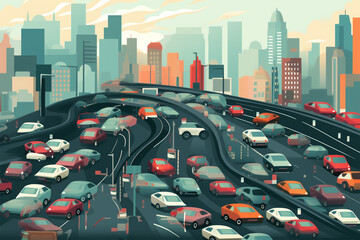 vector illustration of traffic jam