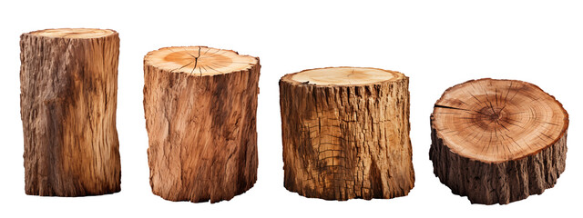 Hardwood tree stump, from large to small, isolated - obrazy, fototapety, plakaty