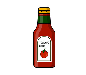 Tomato ketchup bottle cartoon vector illustration isolated on white background