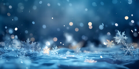 Fototapeta na wymiar Snowflakes falling down on a blue background