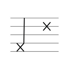 Obraz premium Ghost note symbol on staff flat vector isolated on white background. Musical symbol. Musical notation. Flashcard for learning music.