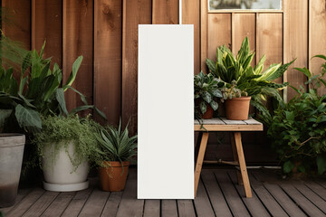 vertical blank sign on a wooden wall, porch sign mock up