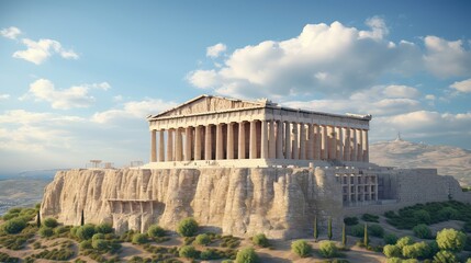 The Parthenon atop the Acropolis ultra realistic illustration - Generative AI.