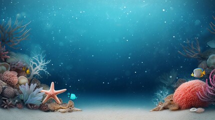 space for text on textured background surrounded by beautiful sea creatures, background image, AI generated