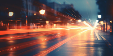 Abstract blurred night street lights background. Defocused image of a city street at night. 
